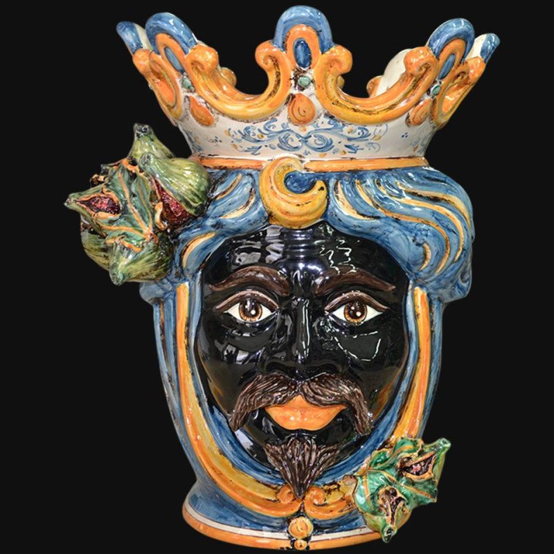 Ceramic Head with figs h 40 blu/orange male - 1 Ceramic Head with figs h 40 blu/orange male - 1