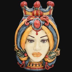 Testa h 40 turbante in blu e arancio femmina - Ceramiche Di Caltagirone Sofia - 1 Testa h 40 turbante in blu e arancio femmina - Ceramiche Di Caltagirone Sofia - 1