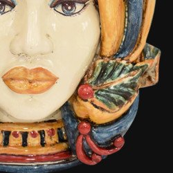Testa h 40 turbante in blu e arancio femmina - Ceramiche Di Caltagirone Sofia - 2 Testa h 40 turbante in blu e arancio femmina - Ceramiche Di Caltagirone Sofia - 2