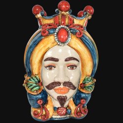 Testa h 40 turbante in blu e arancio maschio bianco - Ceramiche Di Caltagirone Sofia - 1 Testa h 40 turbante in blu e arancio maschio bianco - Ceramiche Di Caltagirone Sofia - 1