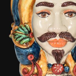 Testa h 40 turbante in blu e arancio maschio bianco - Ceramiche Di Caltagirone Sofia - 2 Testa h 40 turbante in blu e arancio maschio bianco - Ceramiche Di Caltagirone Sofia - 2