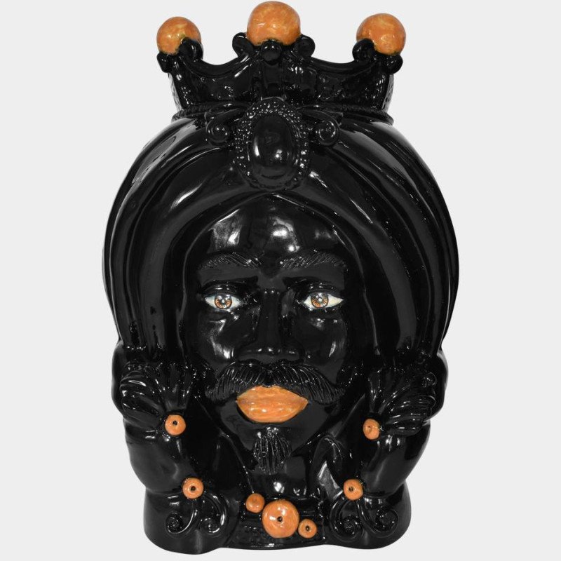 Sicilian ceramic head h 40 turban black/orange male - 1 Sicilian ceramic head h 40 turban black/orange male - 1