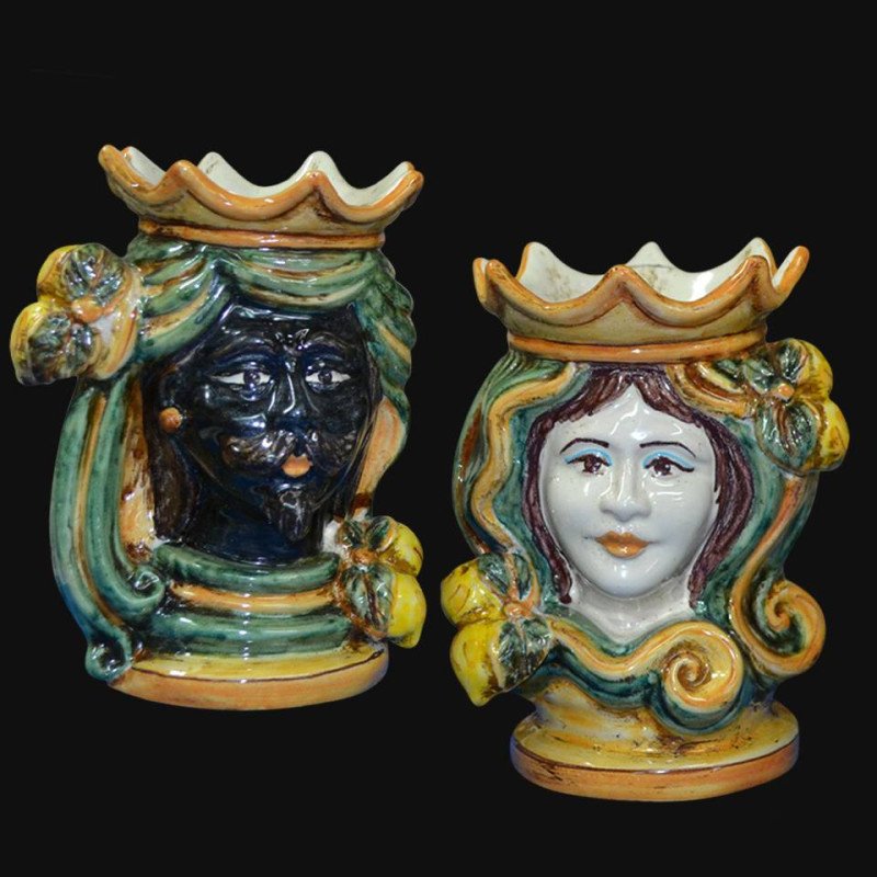 Pair of moor's heads h 15 cm in caltagirone ceramic - 1 Pair of moor's heads h 15 cm in caltagirone ceramic - 1