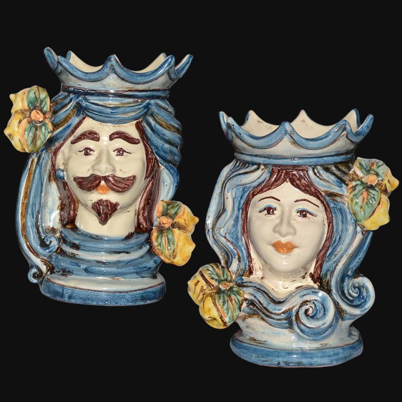 Pair of moor's heads h 15 cm in caltagirone ceramic - 1 Pair of moor's heads h 15 cm in caltagirone ceramic - 1