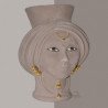 Testa h 30 Tortora Opaco con perline oro zecchino Donna - Teste di moro moderne Sofia Ceramiche  - 1