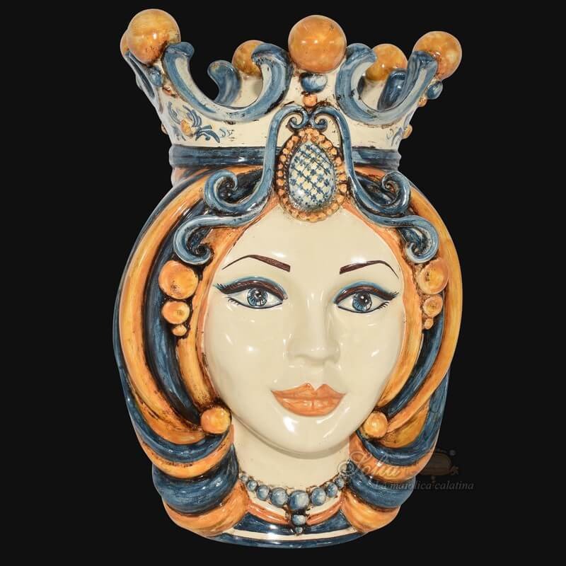Testa h 38 in blu e arancio femmina - Ceramiche Di Caltagirone Sofia - 1 Testa h 38 in blu e arancio femmina - Ceramiche Di Caltagirone Sofia - 1