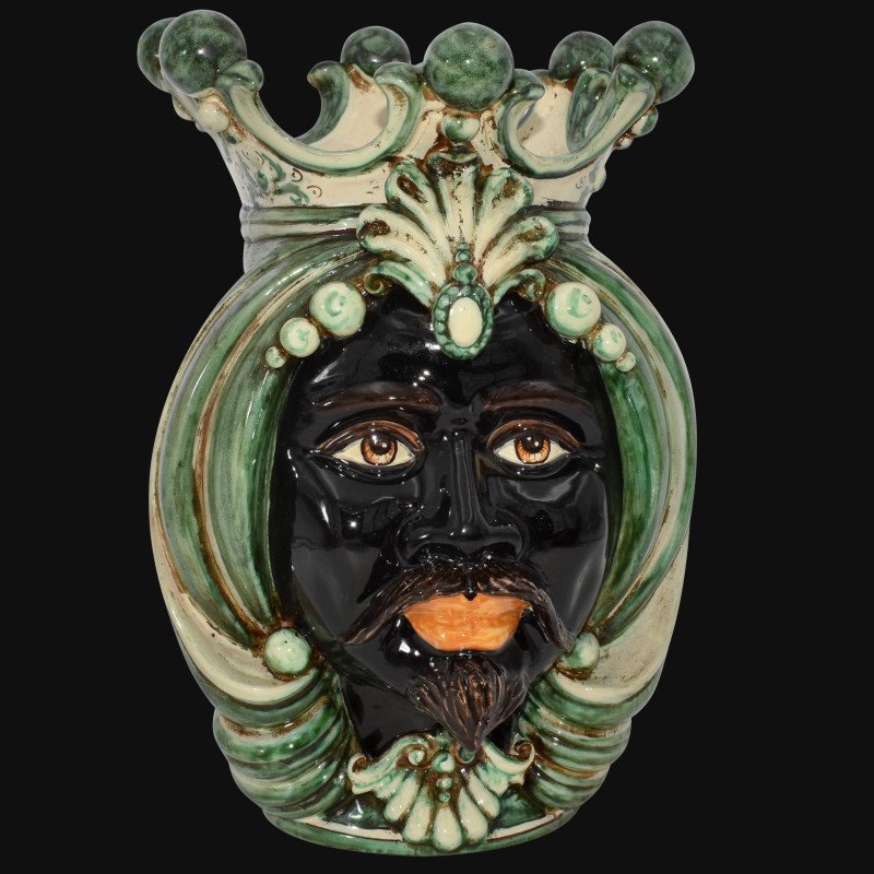 Ceramic Head of Sicily h 38 green monochrome man - Sofia Ceramiche artistic Ceramics - 1 Ceramic Head of Sicily h 38 green monochrome man - Sofia Ceramiche artistic Ceramics - 1