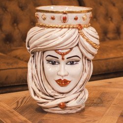 Testa h 40 madreperla antichizzato oro e lustri femmina - Ceramiche moderne Vaso a testa  - 1