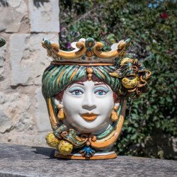 Ceramic Head with lemons h 25 green/orange male  - 1
